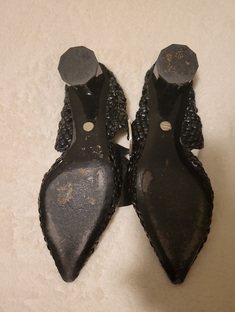 Proenza Schouler Black Woven Pointed-Toe Slip-On Mules with Silver Rings - Picture 2 of 4
